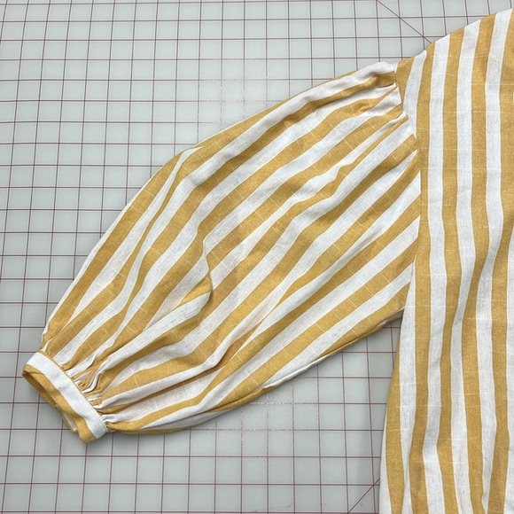 MOLLY BRACKEN Mustard/White Stripe Cottage/Career/City Long Puff SLV Blouse L - Picture 6 of 15